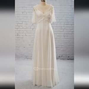 Empire vintage wedding dress ivory capelet A-line gown custom